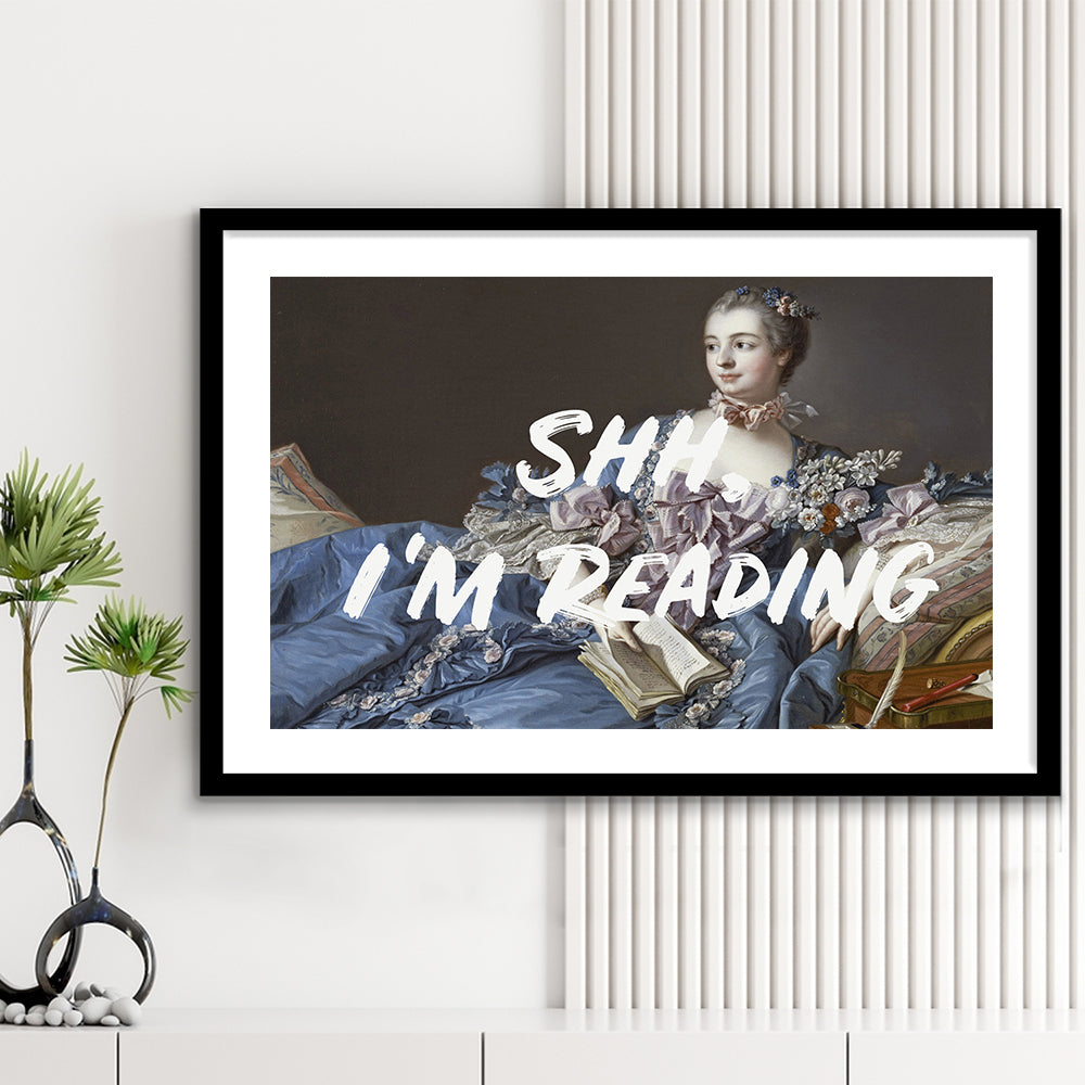 Shh I'M Reading Wall Art, Framed  Print, Painting Art, Framed Art Print White Border Wall Decor