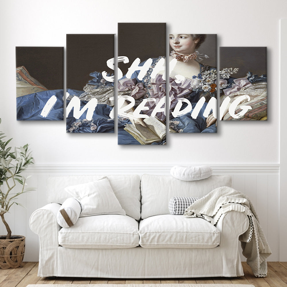 Shh I'M Reading Wall Art, Canvas Art Decor Print, Painting Art, Mixed Panels Canvas Print Wall Art