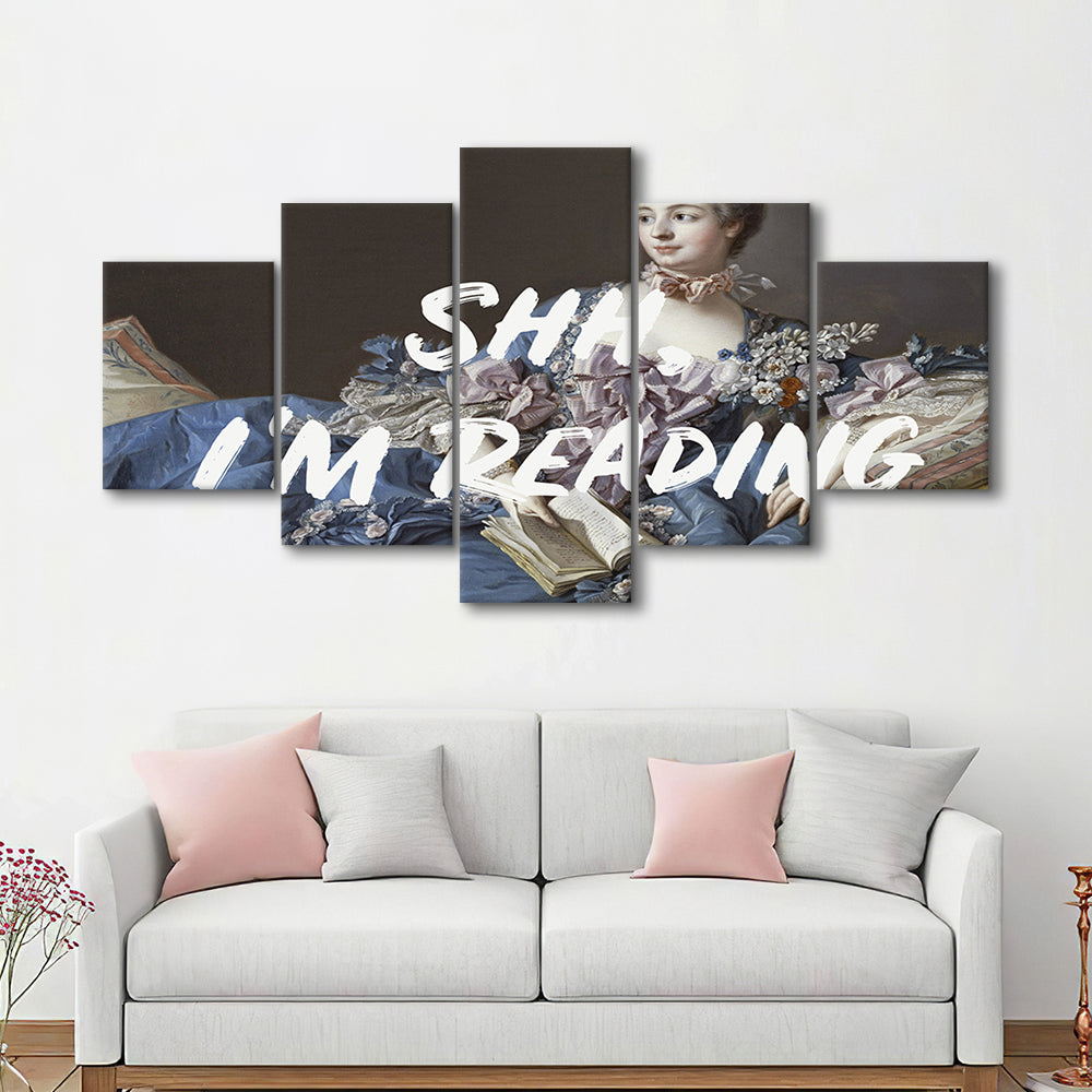 Shh I'M Reading Wall Art, Canvas Art Decor Print, Painting Art, Mixed Panels Canvas Print Wall Art