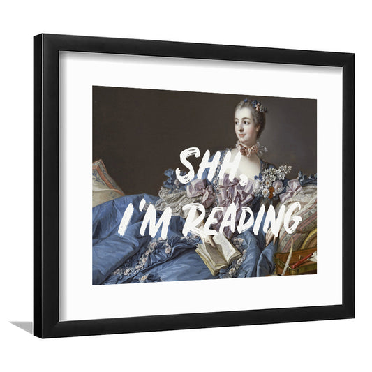 Shh I'M Reading Wall Art, Framed  Print, Painting Art, Framed Art Print White Border Wall Decor