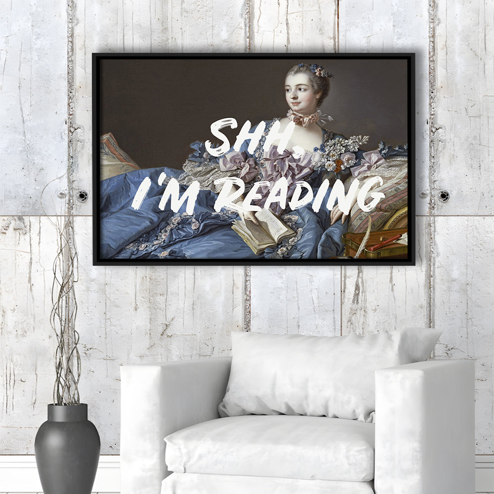 Shh I'M Reading Wall Art, Framed Canvas Print, Painting Art, Floating Framed Canvas Print Wall Art