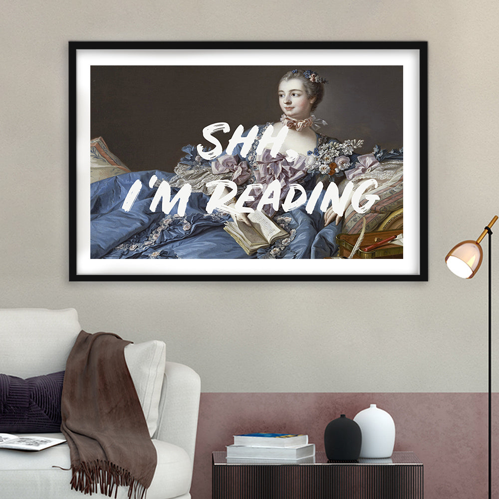 Shh I'M Reading Wall Art, Framed  Print, Painting Art, Framed Art Print White Border Wall Decor
