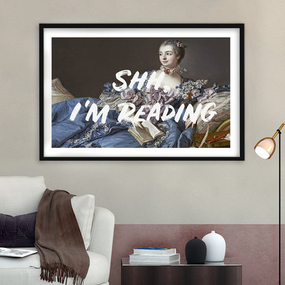 Shh I'M Reading Wall Art, Framed  Print, Painting Art, Framed Art Print White Border Wall Decor