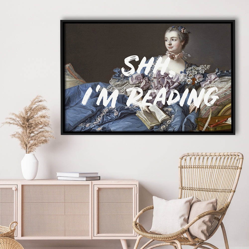 Shh I'M Reading Wall Art, Framed Canvas Print, Painting Art, Floating Framed Canvas Print Wall Art