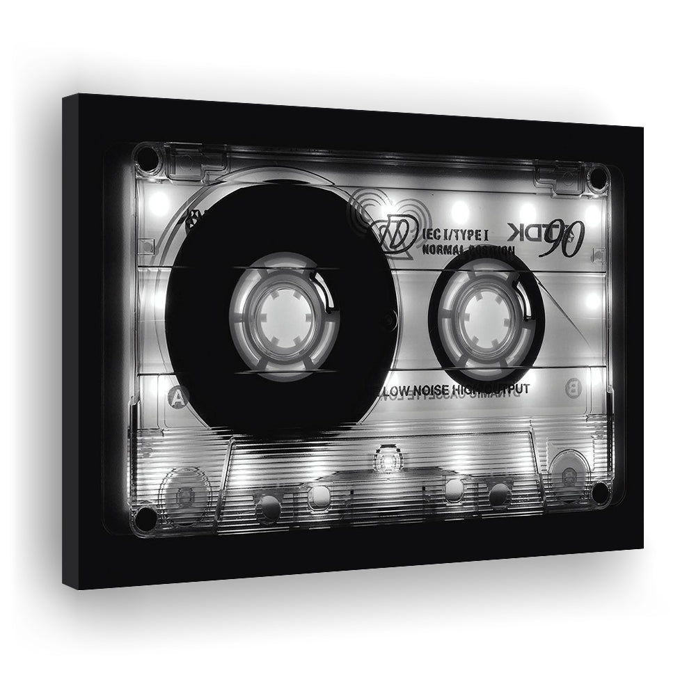 Shining Audio Cassette Canvas Print,Monochromatic Music Wall Decor,Black and White Art, Cavas Print Wall Art Hom Decor