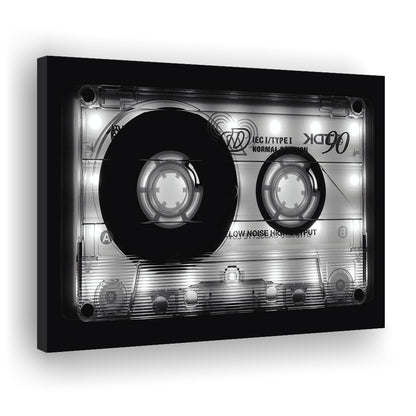 Shining Audio Cassette Canvas Print,Monochromatic Music Wall Decor,Black and White Art, Cavas Print Wall Art Hom Decor