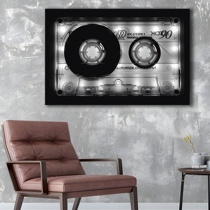 Shining Audio Cassette Canvas Print,Monochromatic Music Wall Decor,Black and White Art, Cavas Print Wall Art Hom Decor