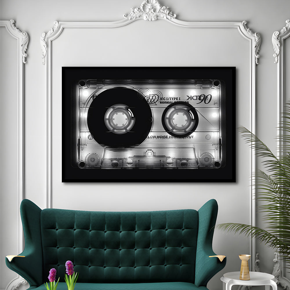 Shining Audio Cassette Art Prints,Monochromatic Music Wall Decor,Black And White Art, Framed Art Print, Picture Framed
