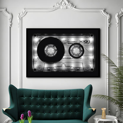Shining Audio Cassette Art Prints,Monochromatic Music Wall Decor,Black And White Art, Framed Art Print, Picture Framed