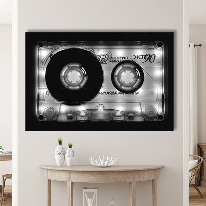 Shining Audio Cassette Canvas Print,Monochromatic Music Wall Decor,Black and White Art, Cavas Print Wall Art Hom Decor