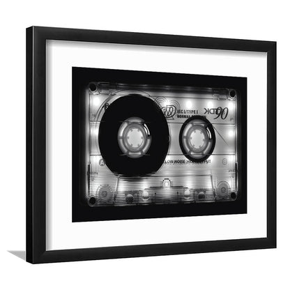 Shining Audio Cassette Art Print,Monochromatic Music Wall Decor,Black And White Art, Framed Art Print White Border