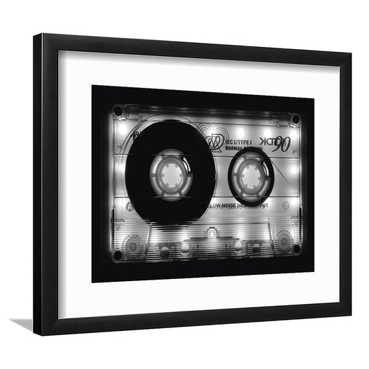 Shining Audio Cassette Art Print,Monochromatic Music Wall Decor,Black And White Art, Framed Art Print White Border