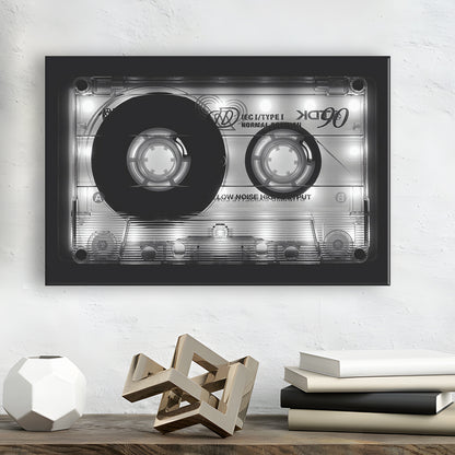 Shining Audio Cassette Canvas Print,Monochromatic Music Wall Decor,Black and White Art, Cavas Print Wall Art Hom Decor