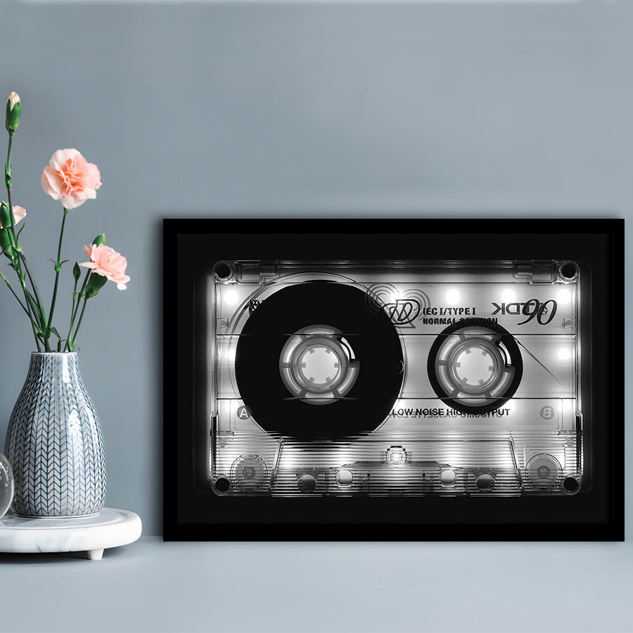 Shining Audio Cassette Art Prints,Monochromatic Music Wall Decor,Black And White Art, Framed Art Print, Picture Framed