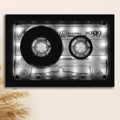 Shining Audio Cassette Canvas Print,Monochromatic Music Wall Decor,Black and White Art, Cavas Print Wall Art Hom Decor