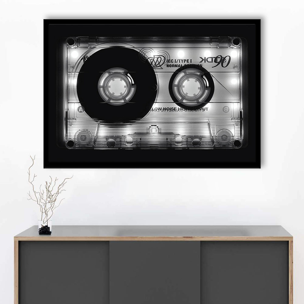 Shining Audio Cassette Art Prints,Monochromatic Music Wall Decor,Black And White Art, Framed Art Print, Picture Framed