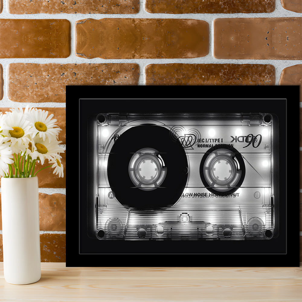 Shining Audio Cassette Art Prints,Monochromatic Music Wall Decor,Black And White Art, Framed Art Print, Picture Framed