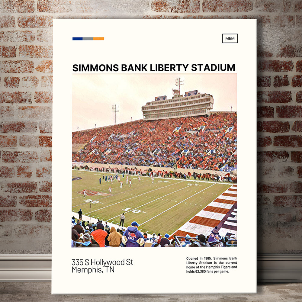 Simmons Bank Liberty Stadium Print, Memphis Tigers Stadium Canvas Art, Fan Gifts, Sport Art, Canvas Print Wall Art