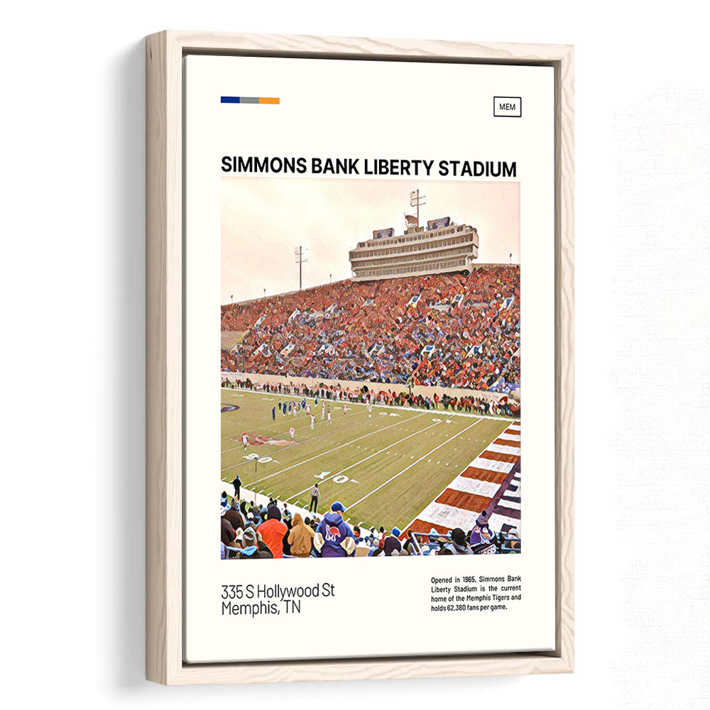 Simmons Bank Liberty Stadium Print, Memphis Tigers Stadium Canvas Art, Man Cave Gift, Floating Framed Canvas Print Wall Art