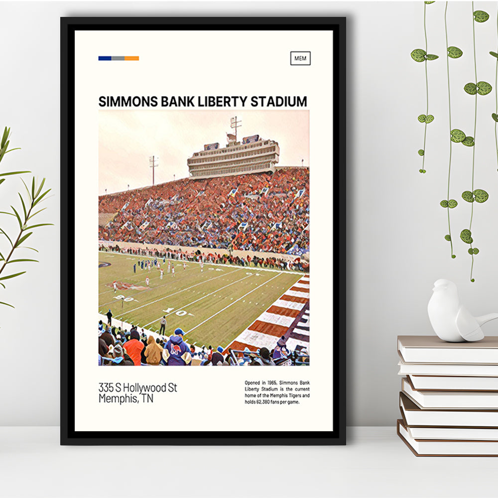 Simmons Bank Liberty Stadium Print, Memphis Tigers Stadium Canvas Art, Man Cave Gift, Floating Framed Canvas Print Wall Art