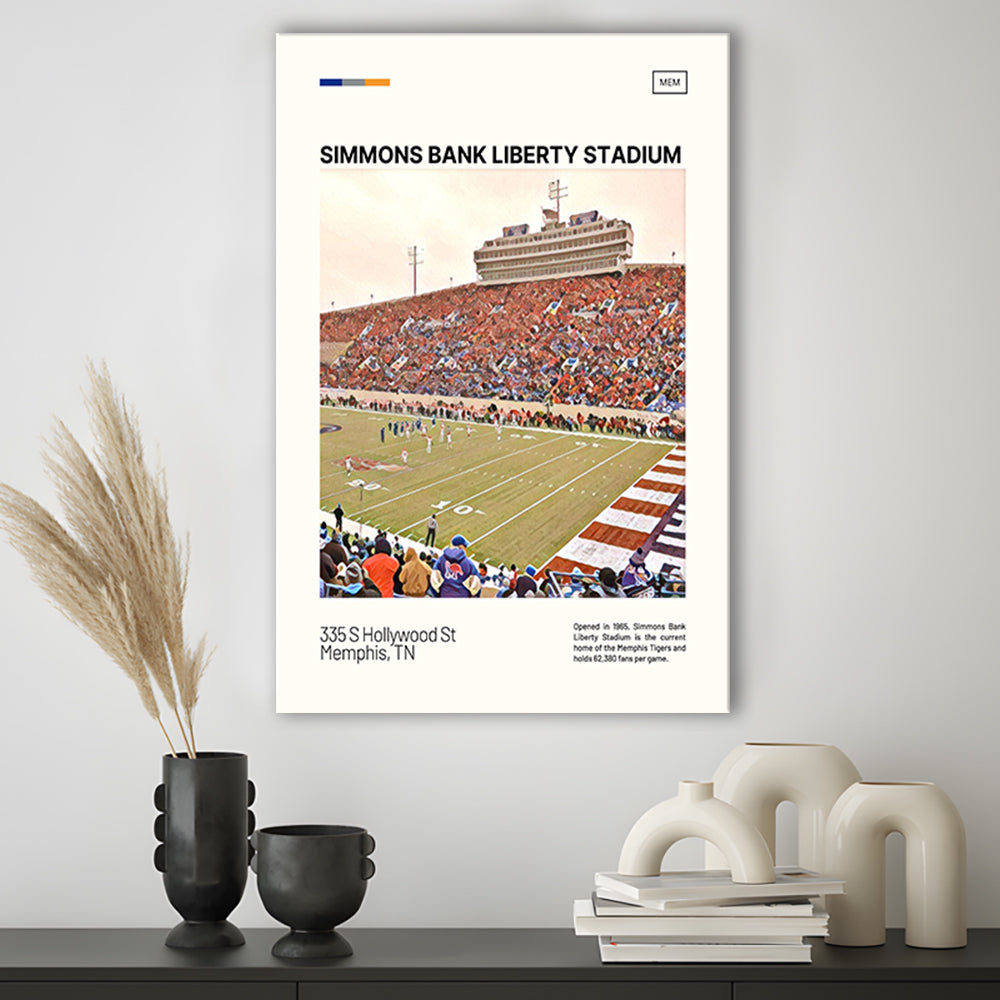 Simmons Bank Liberty Stadium Print, Memphis Tigers Stadium Canvas Art, Fan Gifts, Sport Art, Canvas Print Wall Art