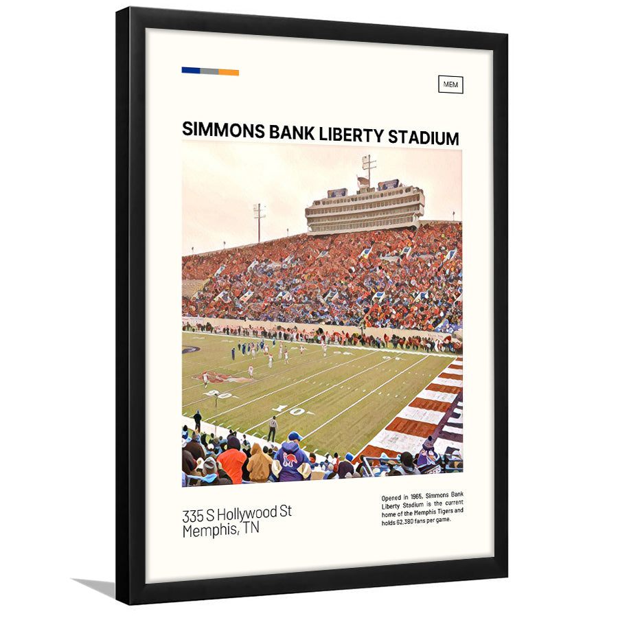 Simmons Bank Liberty Stadium Print, Memphis Tigers Stadium Art, Gifts for him, Sport Art, Framed Art Print Wall Decor