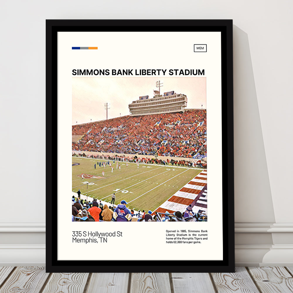 Simmons Bank Liberty Stadium Print, Memphis Tigers Stadium Canvas Art, Man Cave Gift, Floating Framed Canvas Print Wall Art