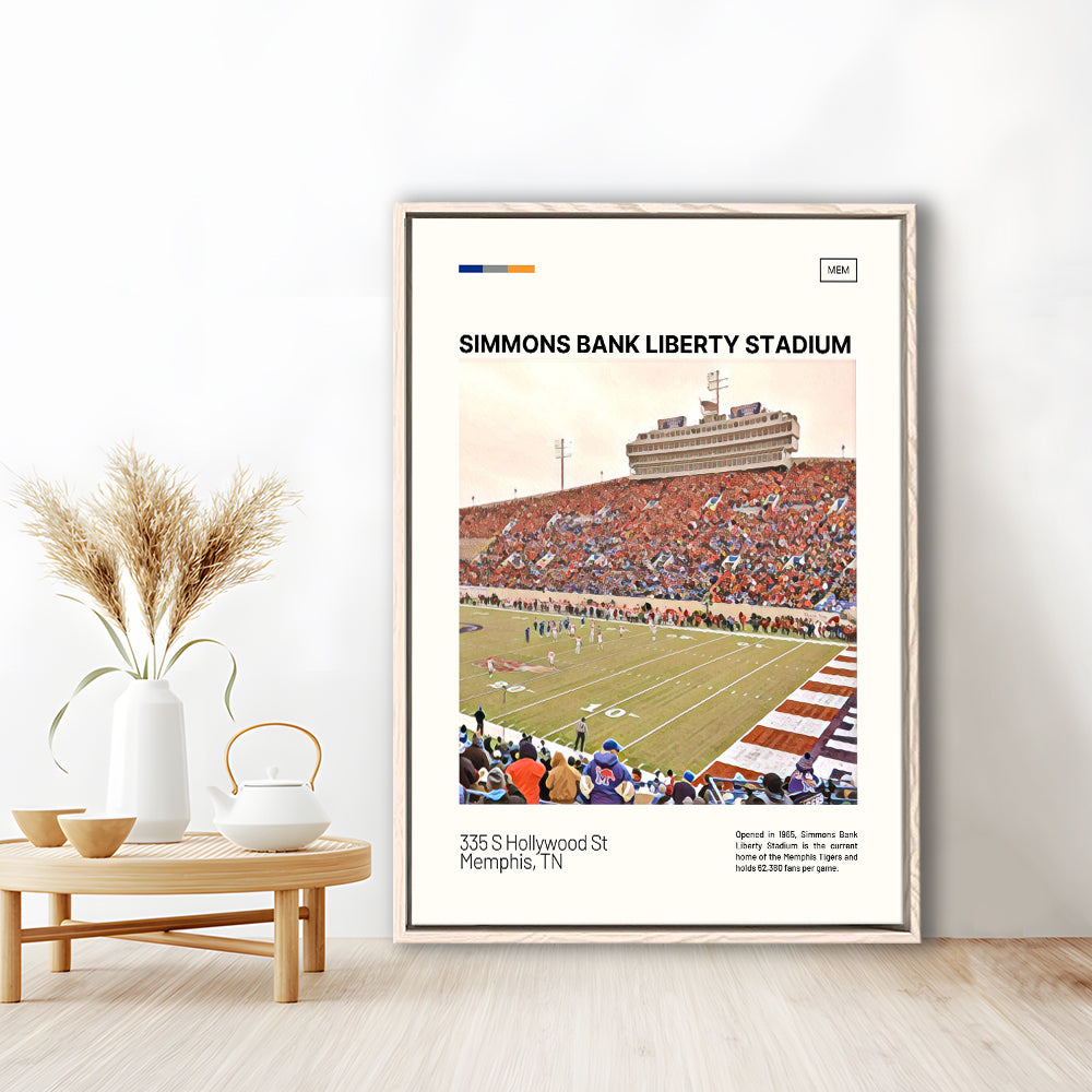 Simmons Bank Liberty Stadium Print, Memphis Tigers Stadium Canvas Art, Man Cave Gift, Floating Framed Canvas Print Wall Art