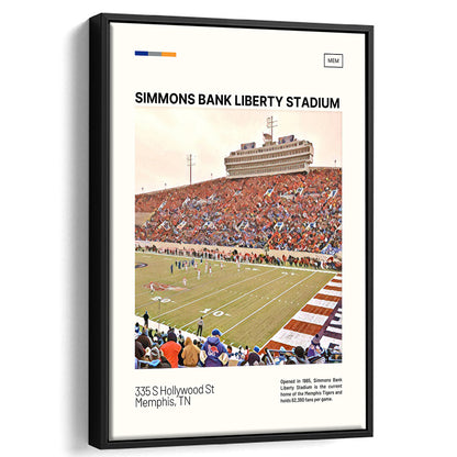 Simmons Bank Liberty Stadium Print, Memphis Tigers Stadium Canvas Art, Man Cave Gift, Floating Framed Canvas Print Wall Art