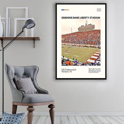 Simmons Bank Liberty Stadium Print, Memphis Tigers Stadium Canvas Art, Man Cave Gift, Floating Framed Canvas Print Wall Art