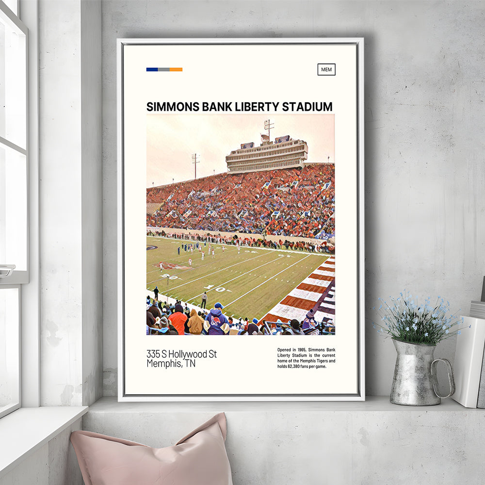 Simmons Bank Liberty Stadium Print, Memphis Tigers Stadium Canvas Art, Man Cave Gift, Floating Framed Canvas Print Wall Art