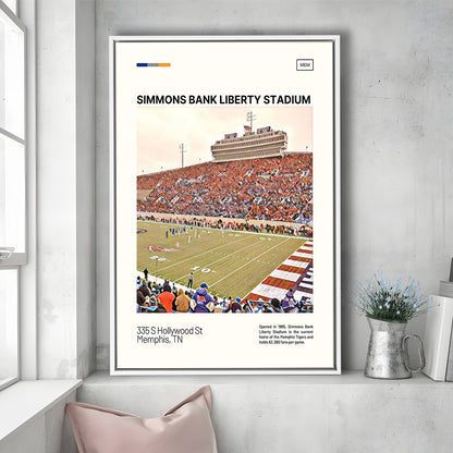 Simmons Bank Liberty Stadium Print, Memphis Tigers Stadium Canvas Art, Man Cave Gift, Floating Framed Canvas Print Wall Art