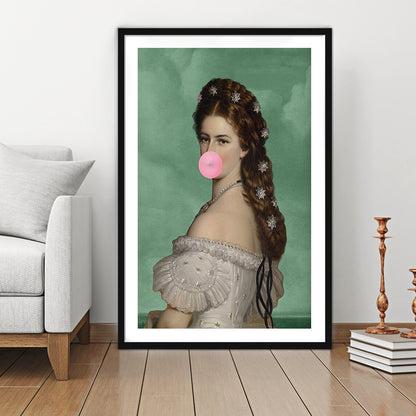 Sisi Wall Art Print, Empress Elisabeth Bubble Gum Portrait Print, Pink Wall Art, Framed Art Prints White Border Wall Decor