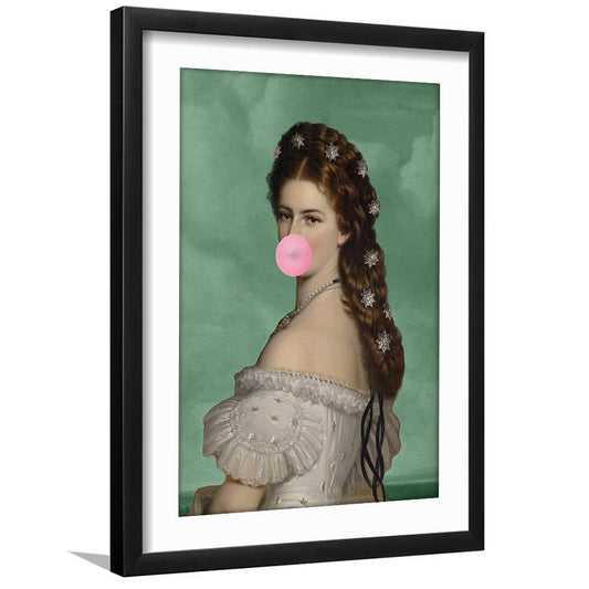 Sisi Wall Art Print, Empress Elisabeth Bubble Gum Portrait Print, Pink Wall Art, Framed Art Prints White Border Wall Decor