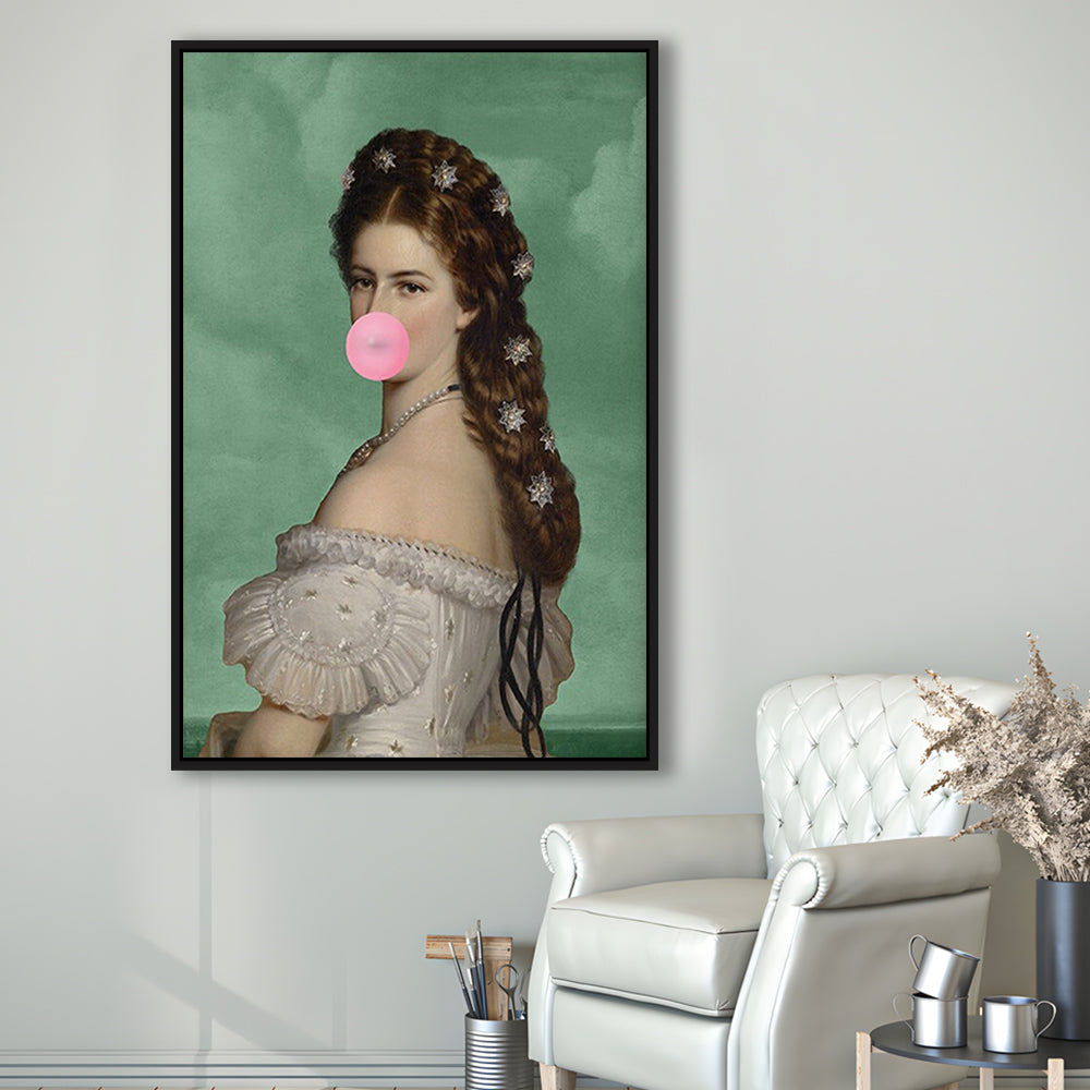 Sisi Wall Art Print, Empress Elisabeth Bubble Gum Portrait Print, Pink Wall Art, Framed Canvas Prints Wall Art
