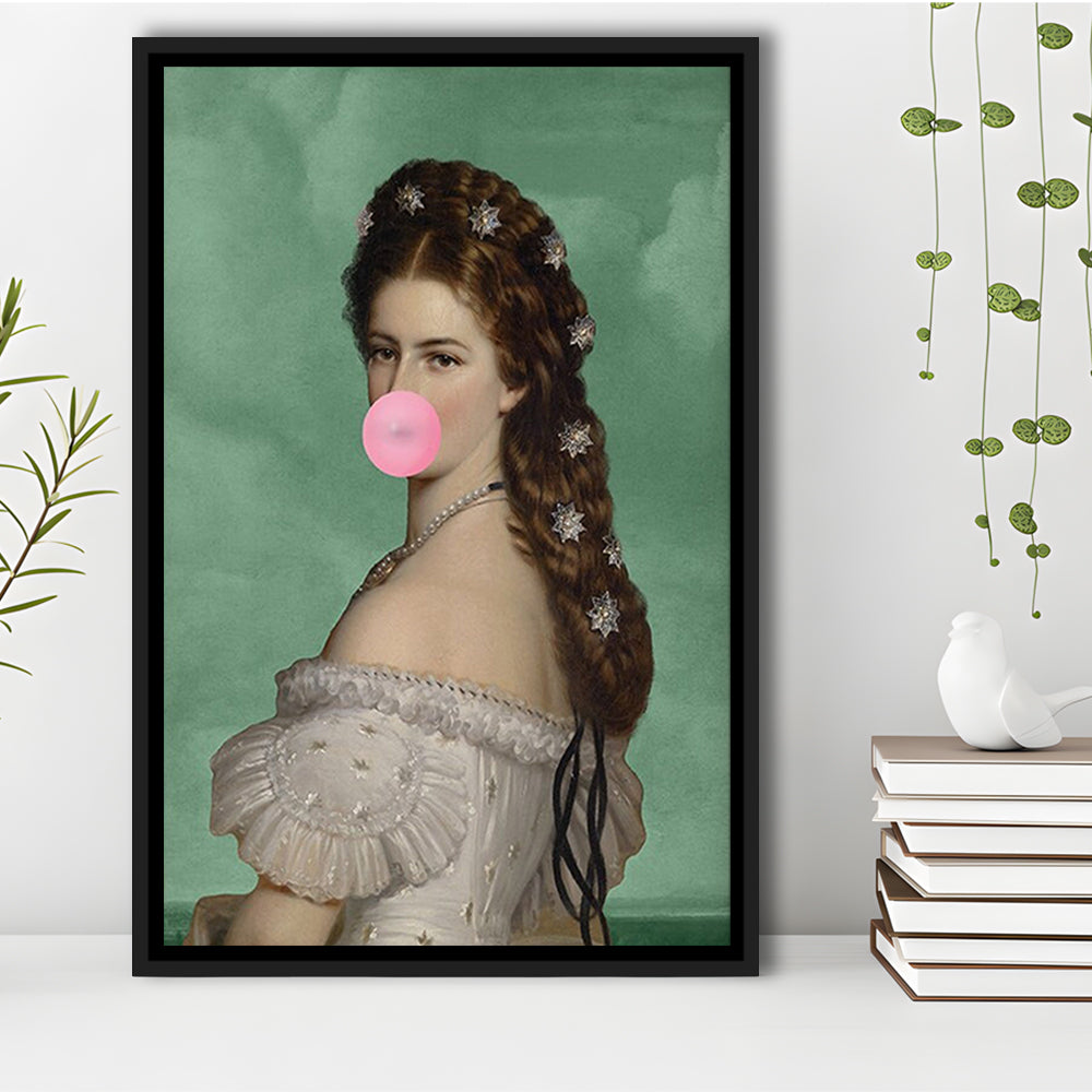 Sisi Wall Art Print, Empress Elisabeth Bubble Gum Portrait Print, Pink Wall Art, Framed Canvas Prints Wall Art