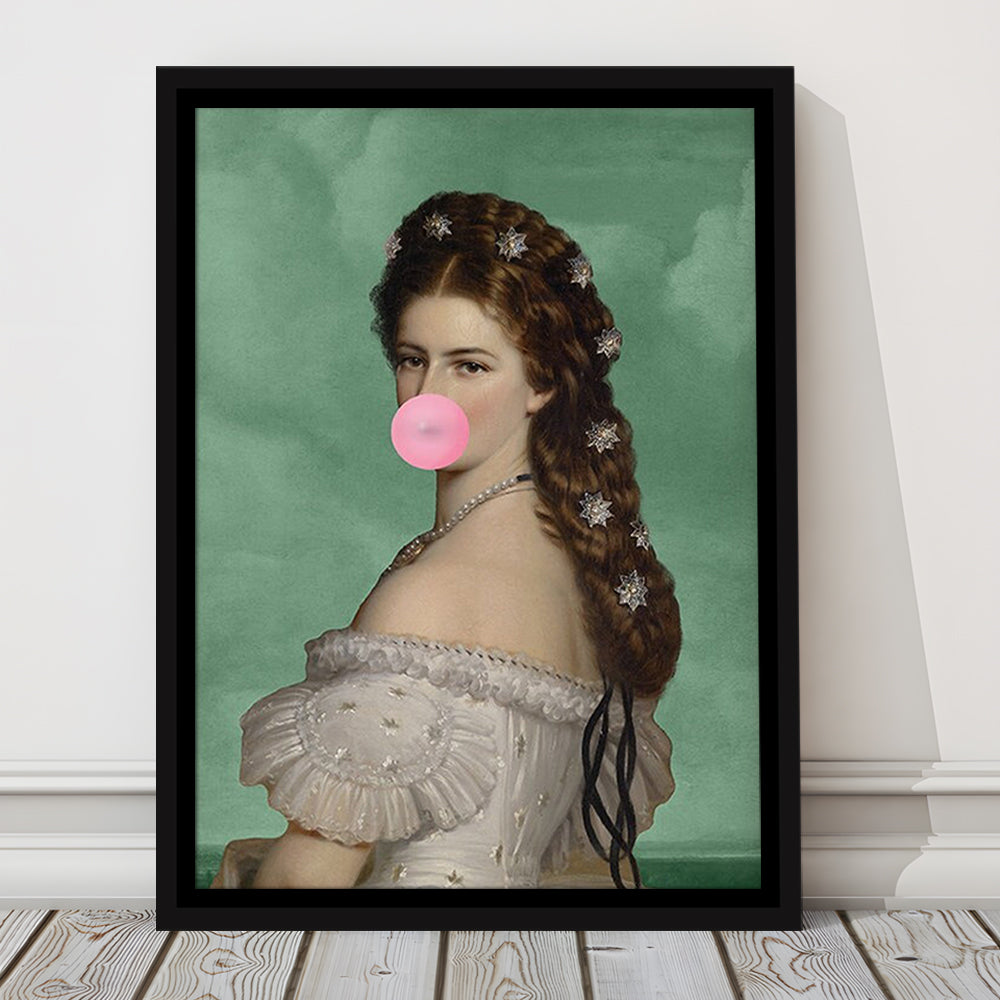 Sisi Wall Art Print, Empress Elisabeth Bubble Gum Portrait Print, Pink Wall Art, Framed Canvas Prints Wall Art