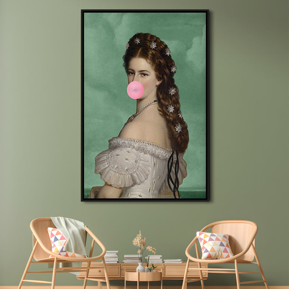 Sisi Wall Art Print, Empress Elisabeth Bubble Gum Portrait Print, Pink Wall Art, Framed Canvas Prints Wall Art