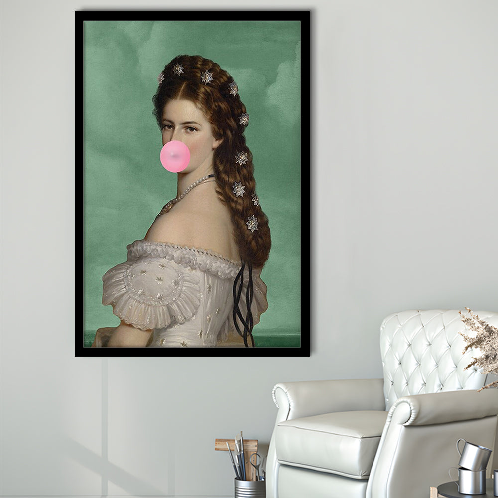Sisi Wall Art Print, Empress Elisabeth Bubble Gum Portrait Print, Pink Wall Art, Framed Art Prints Wall Decor