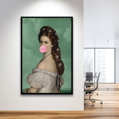 Sisi Wall Art Print, Empress Elisabeth Bubble Gum Portrait Print, Pink Wall Art, Framed Art Prints Wall Decor