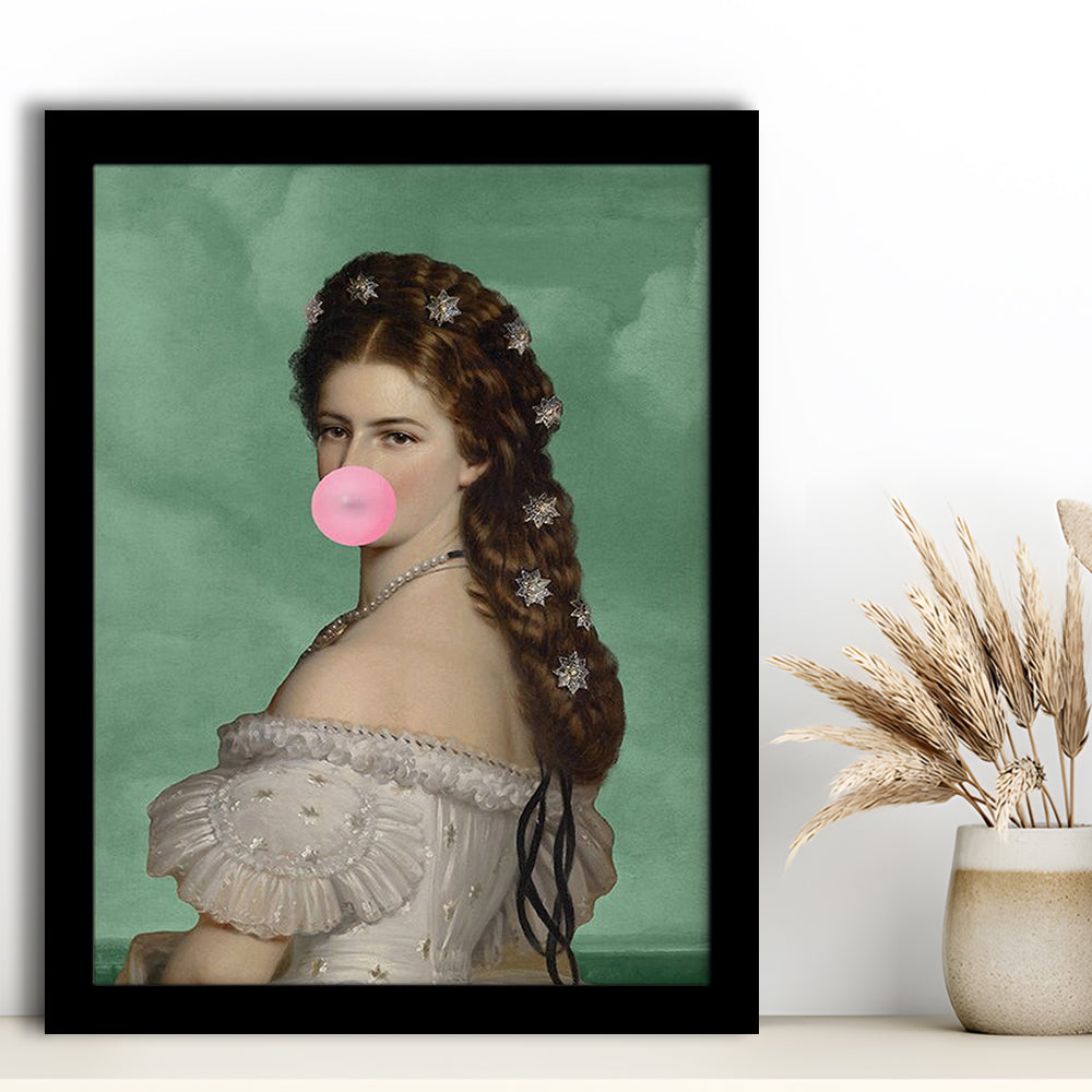 Sisi Wall Art Print, Empress Elisabeth Bubble Gum Portrait Print, Pink Wall Art, Framed Art Prints Wall Decor
