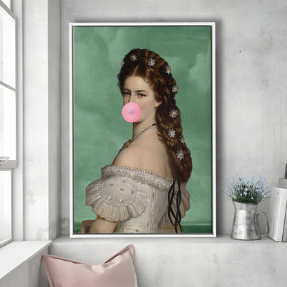 Sisi Wall Art Print, Empress Elisabeth Bubble Gum Portrait Print, Pink Wall Art, Framed Canvas Prints Wall Art