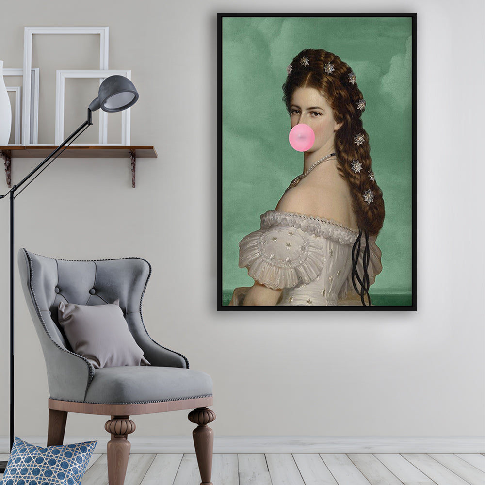 Sisi Wall Art Print, Empress Elisabeth Bubble Gum Portrait Print, Pink Wall Art, Framed Canvas Prints Wall Art