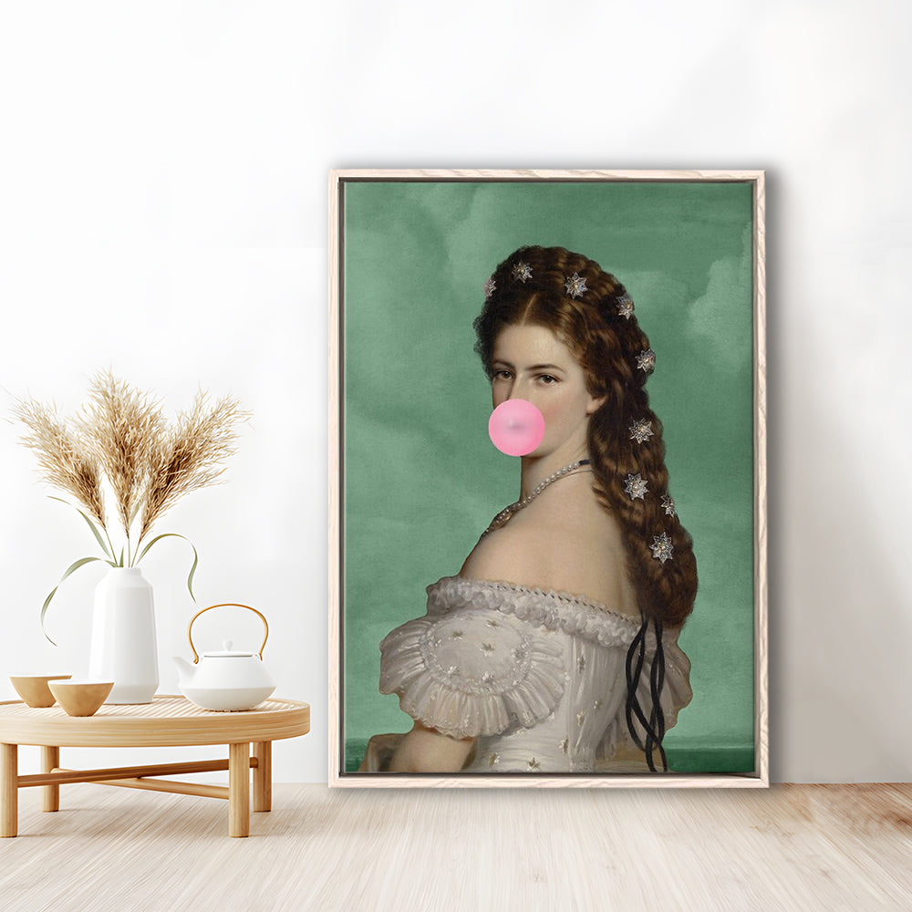 Sisi Wall Art Print, Empress Elisabeth Bubble Gum Portrait Print, Pink Wall Art, Framed Canvas Prints Wall Art