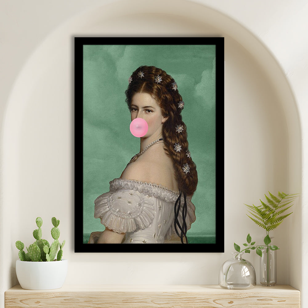 Sisi Wall Art Print, Empress Elisabeth Bubble Gum Portrait Print, Pink Wall Art, Framed Art Prints Wall Decor