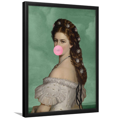 Sisi Wall Art Print, Empress Elisabeth Bubble Gum Portrait Print, Pink Wall Art, Framed Art Prints Wall Decor