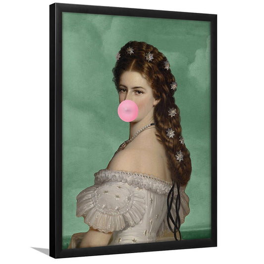 Sisi Wall Art Print, Empress Elisabeth Bubble Gum Portrait Print, Pink Wall Art, Framed Art Prints Wall Decor