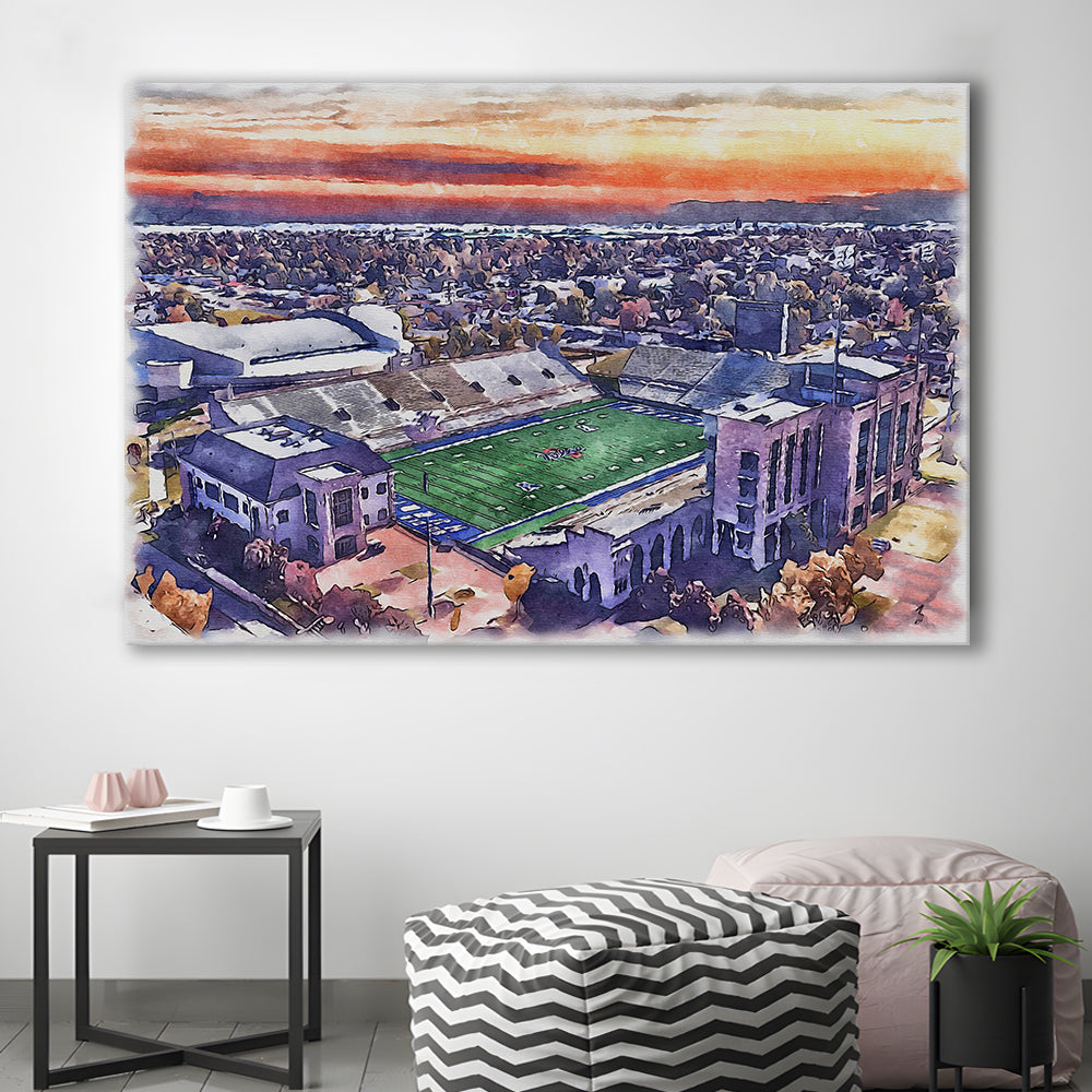 Skelly Field, H A Chapman Painting Stadium Watercolor, Tulsa Oklahoma, Sport Art, Gifts for him, Canvas Print Wall Art