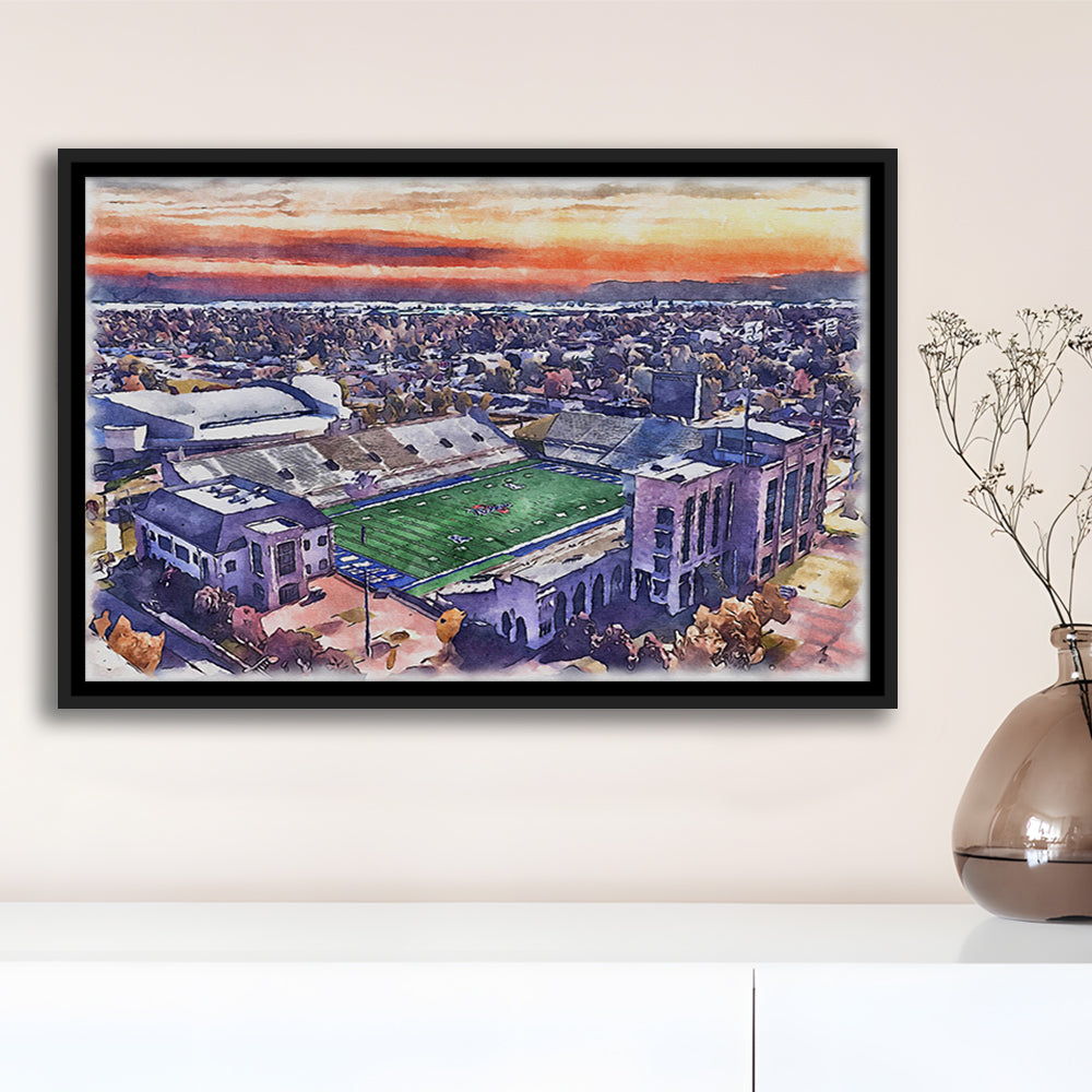 Skelly Field, H A Chapman Painting Stadium Watercolor, Tulsa Oklahoma, Sport Gift Art, Framed Canvas Print Wall Art