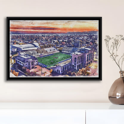 Skelly Field, H A Chapman Painting Stadium Watercolor, Tulsa Oklahoma, Sport Gift Art, Framed Canvas Print Wall Art